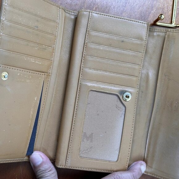 MCM Cognac Pink Black Visetos Tri-fold Wallet. - Picture 8 of 11
